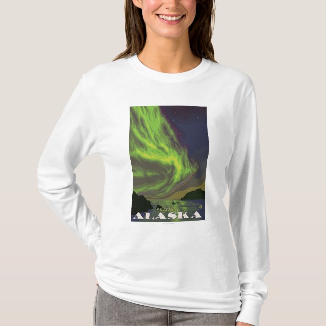 Camiseta Aurora boreal y orcas - Skagway, Alaska (Anverso)