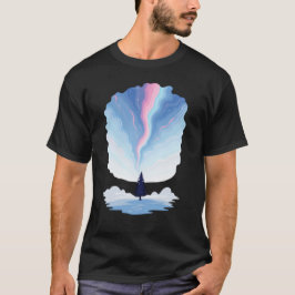 Camiseta Aurora Borealis Pink Blue Swirl Pine Tree Winter