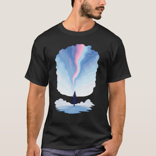 Camiseta Aurora Borealis Pink Blue Swirl Pine Tree Winter (Anverso)