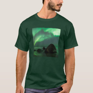 Camiseta Aurora Borealis Playa Lofoten Noruega