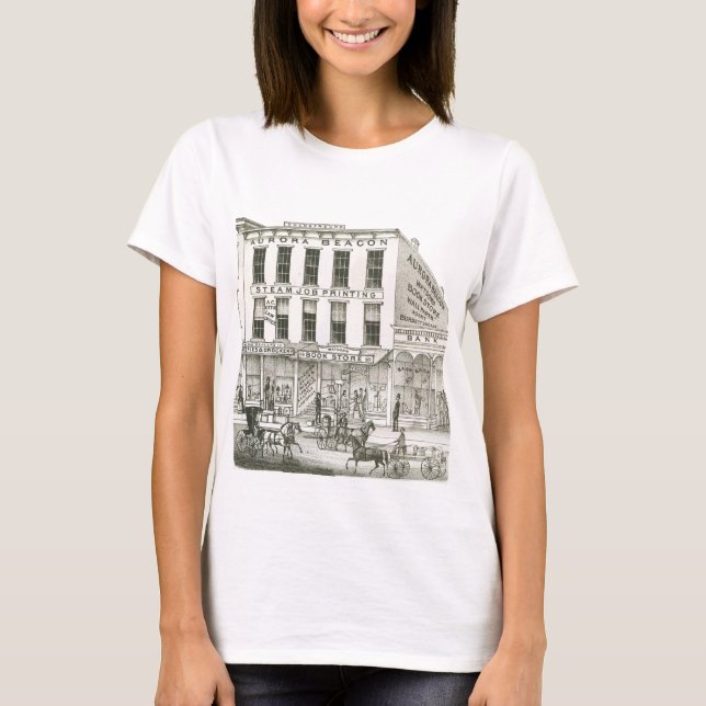 Camiseta Aurora Illinois Aurora Beacon News 1871 Stone Lith (Anverso)
