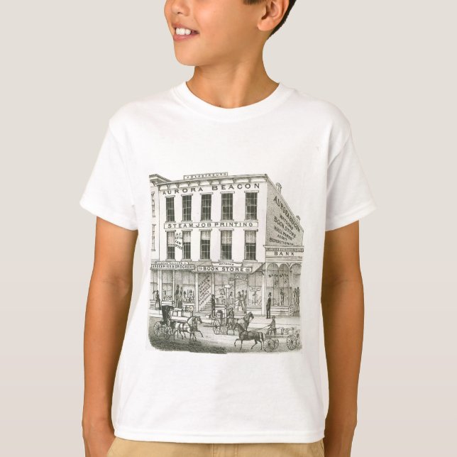 Camiseta Aurora Illinois Aurora Beacon News 1871 Stone Lith (Anverso)