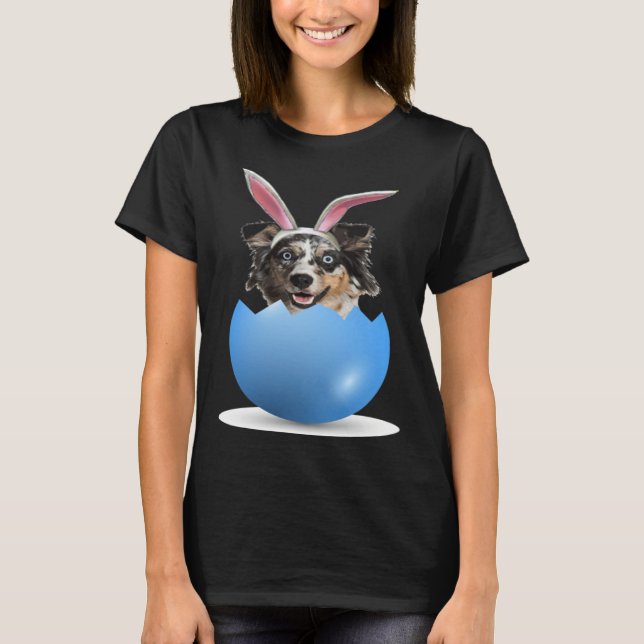 Camiseta Aussie Dog  Easter Bunny Egg Hunt Australian Sheph (Anverso)