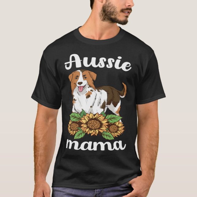 Camiseta Aussie Mama Sunflower Australian Shepherd Women Mo (Anverso)