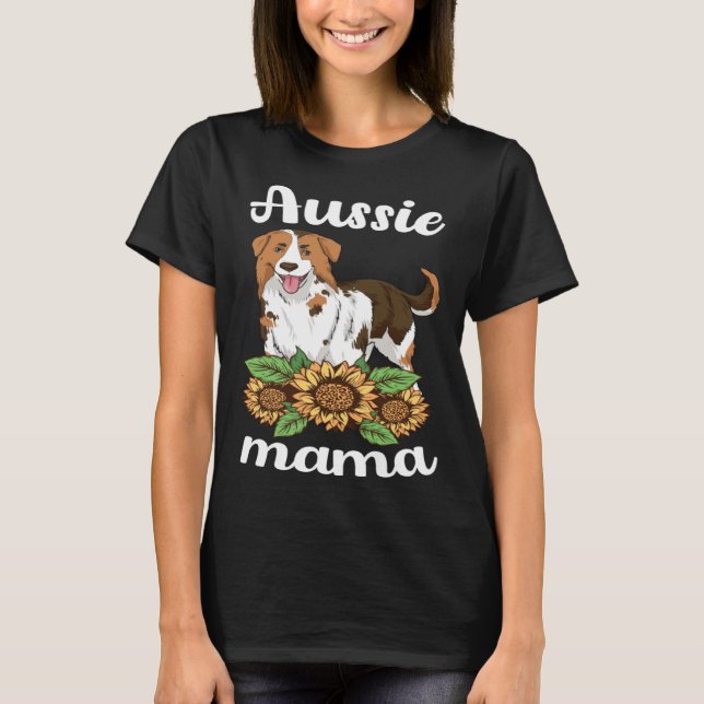 Camiseta Aussie Mama Sunflower Australian Shepherd Women Mo (Anverso)