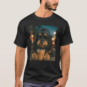 Camiseta Aussiedoodle Bebiendo Café Helado Amante Perro Div