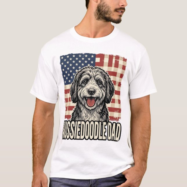 Camiseta Aussiedoodle Dad Patriotic Vintage Dog Shirt Desig (Anverso)