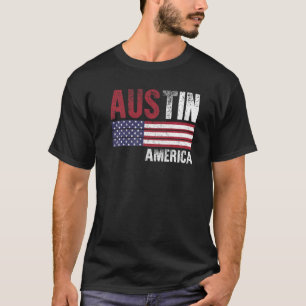 Camiseta Austin America Bandera Hombres Estadounidenses Muj