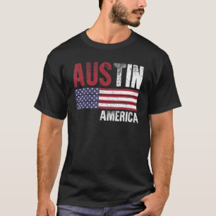 Camiseta Austin America Bandera Hombres Estadounidenses Muj