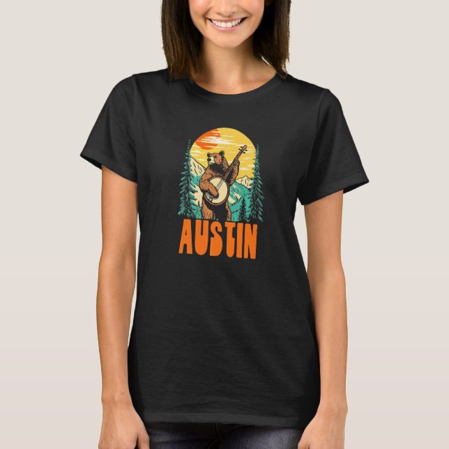 Camiseta Austin Banjo Picking Bear al aire libre y música (Anverso)
