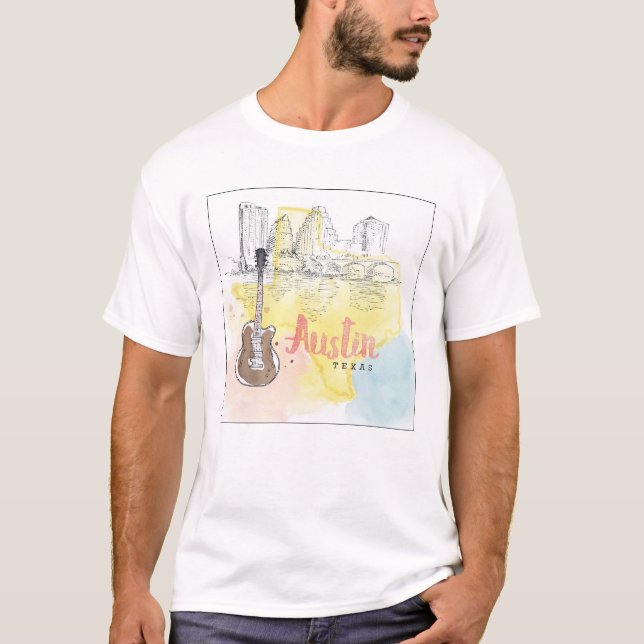 Camiseta Austin, bosquejo de la acuarela de Tejas el | (Anverso)