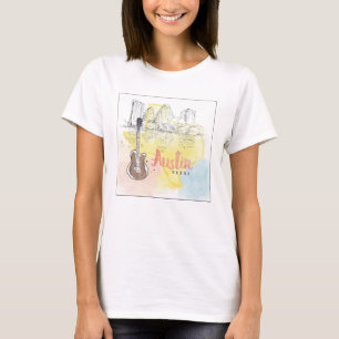 Camiseta Austin, bosquejo de la acuarela de Tejas el