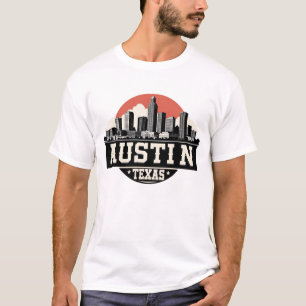 Camiseta Austin City Texas Skyline Retro Arte Blanco y Negr