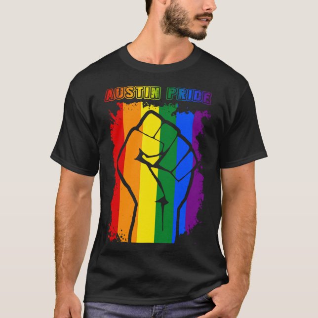 Camiseta Austin Mes del Orgullo LGBT LGBTQ Rainbow Flag Gay (Anverso)