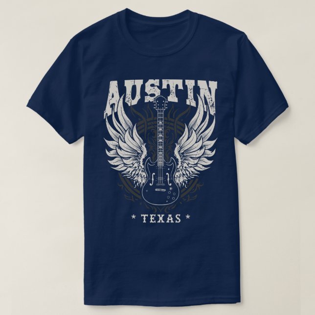 Camiseta Austin Texas Angustiado Guitar Angel Wings Music (Diseño del anverso)