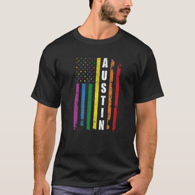 Camiseta Austin Texas Bandera Estadounidense Rainbow Gay Lg (Anverso)