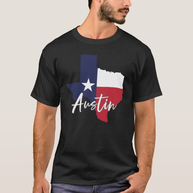 Camiseta Austin, Texas Flag Map Men's Black (Anverso)