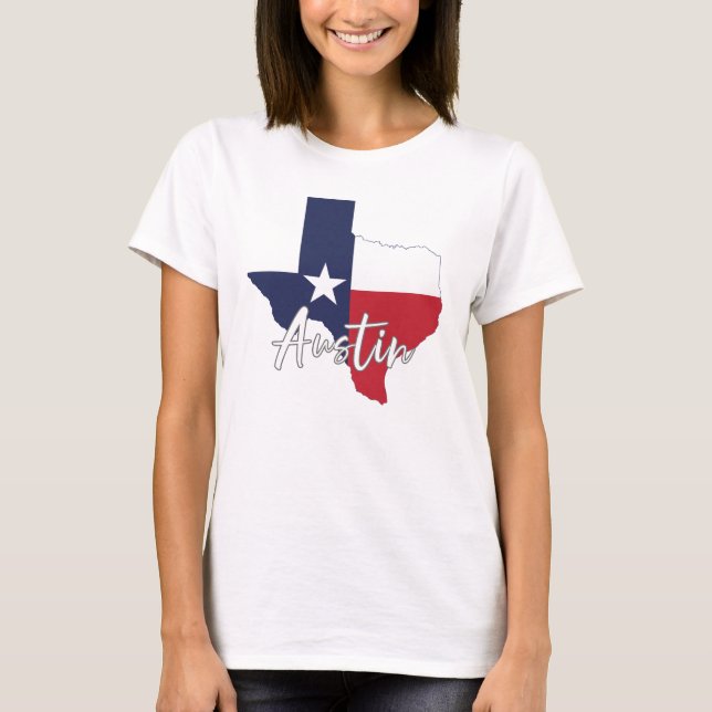 Camiseta Austin, Texas Flag Map Women's White (Anverso)