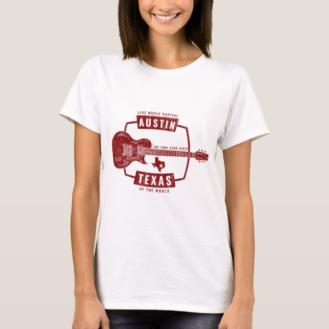Camiseta Austin Texas Live Music Guitar (Anverso)
