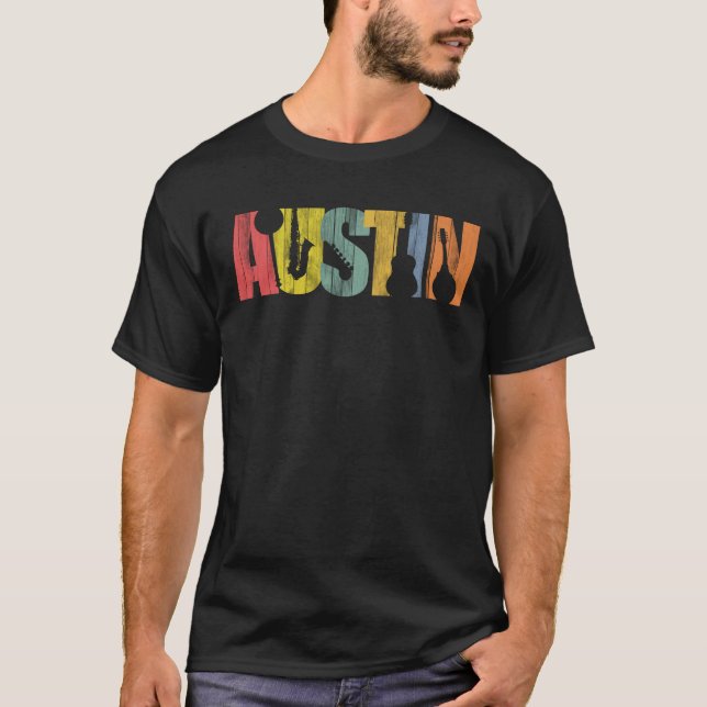 Camiseta Austin Texas Music Wood Grain Angustiado (Anverso)