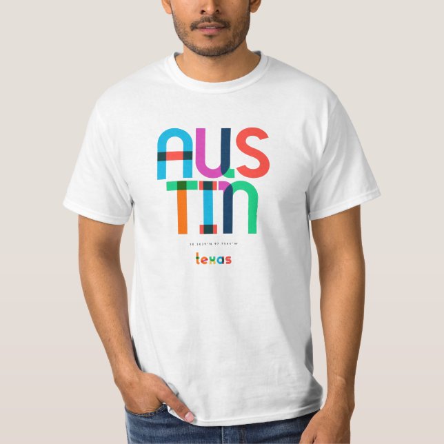 Camiseta Austin Texas Rainbow Pop Art (Anverso)