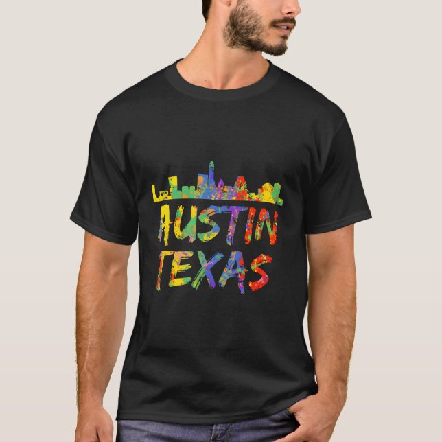 Camiseta Austin Texas Tx Skyline Paint Splash Hood (Anverso)