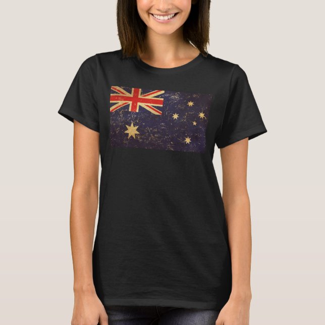 Camiseta Australia Bandera Vintage Diseño de Mujeres Negras (Anverso)