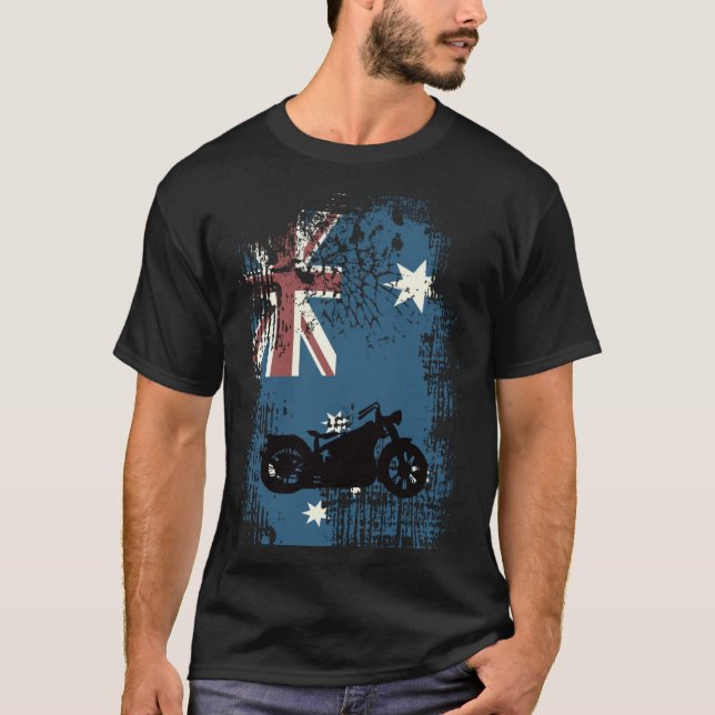 Camiseta Australian Flag Motorcycle Biker Patriotic Distres (Anverso)