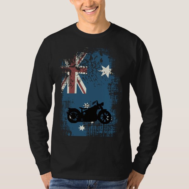 Camiseta Australian Flag Motorcycle Biker Patriotic Distres (Anverso)