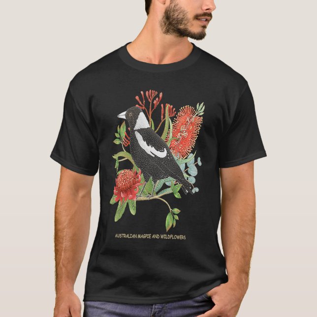 Camiseta Australian Magpie and Wildflowers (Anverso)