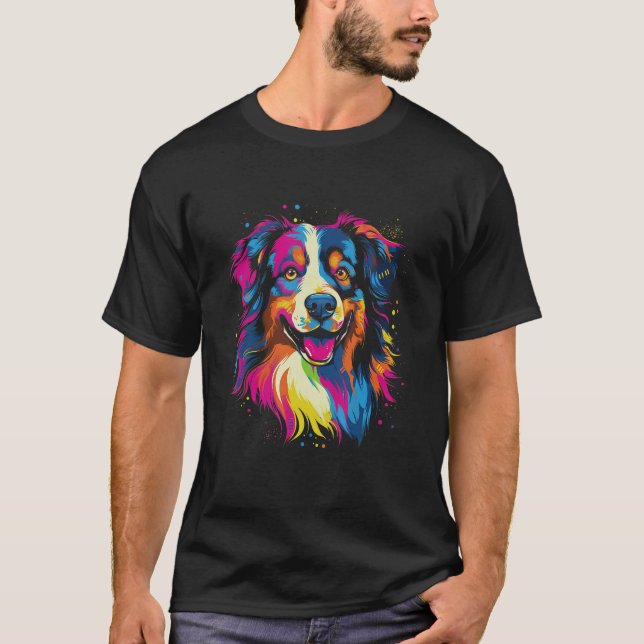 Camiseta Australian Shepherd Aussie Rainbow Retro Design (Anverso)
