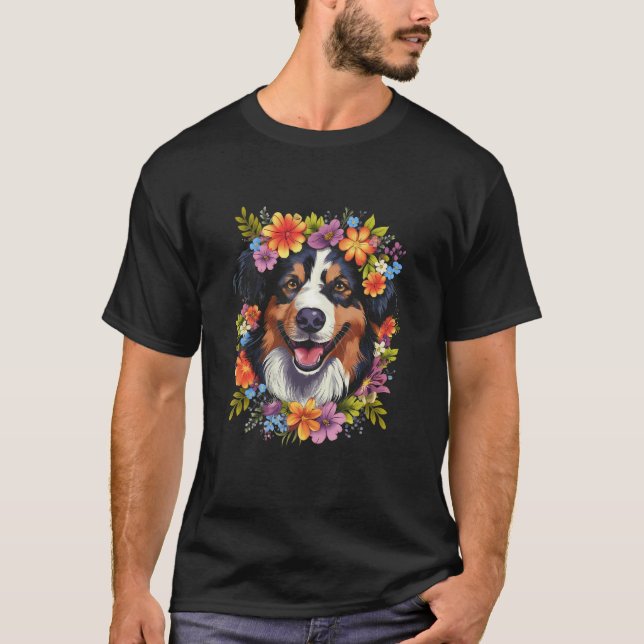 Camiseta Australian Shepherd Aussie with Flower Crown Retro (Anverso)