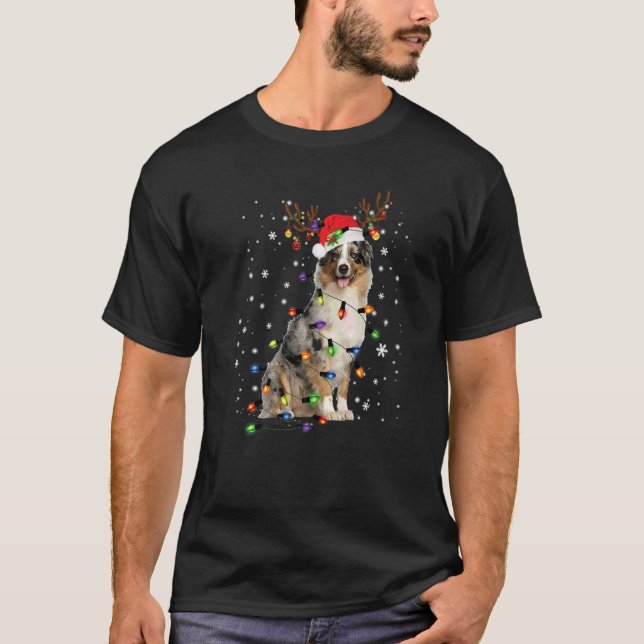 Camiseta Australian Shepherd Christmas Reindeer Santa Hat P (Anverso)