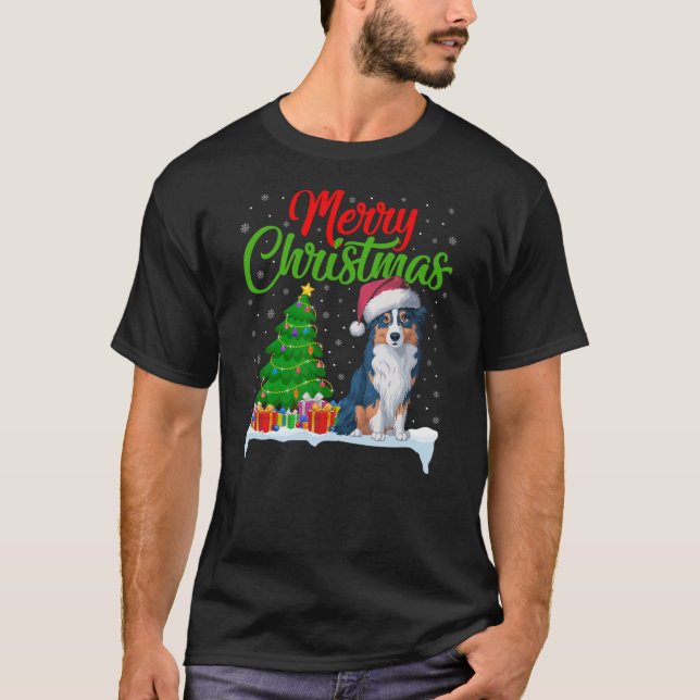 Camiseta Australian Shepherd Dog Christmas Tree Lights Xmas (Anverso)