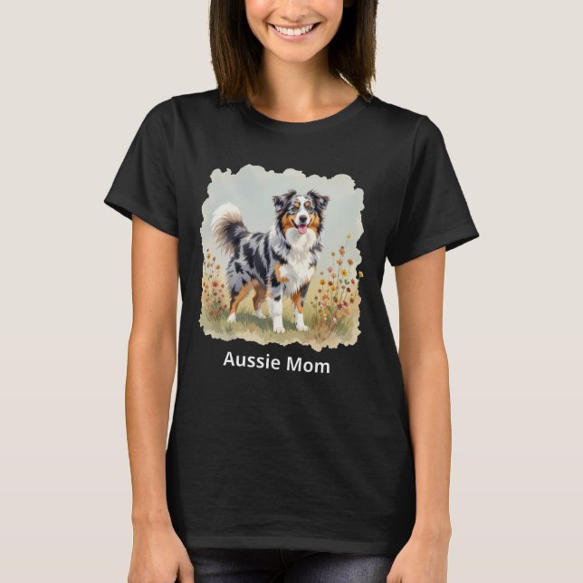 Camiseta Australian Shepherd Dog Merle Long Tail Aussie Mom (Anverso)