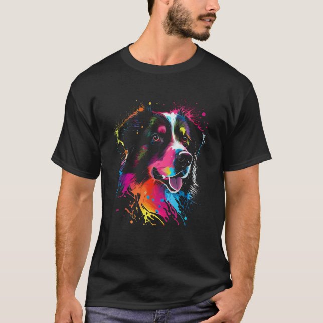 Camiseta Australian Shepherd Dog Painting Watercolor Paint  (Anverso)