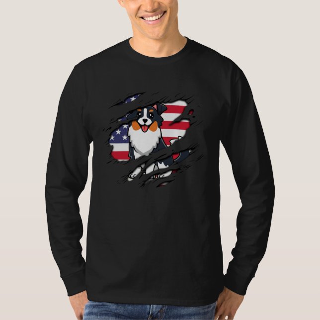 Camiseta Australian Shepherd Inside scratch Flag 4th Of Jul (Anverso)