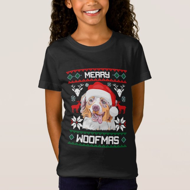 Camiseta Australian Shepherd Merry Woofmas Dog Christmas (Anverso)