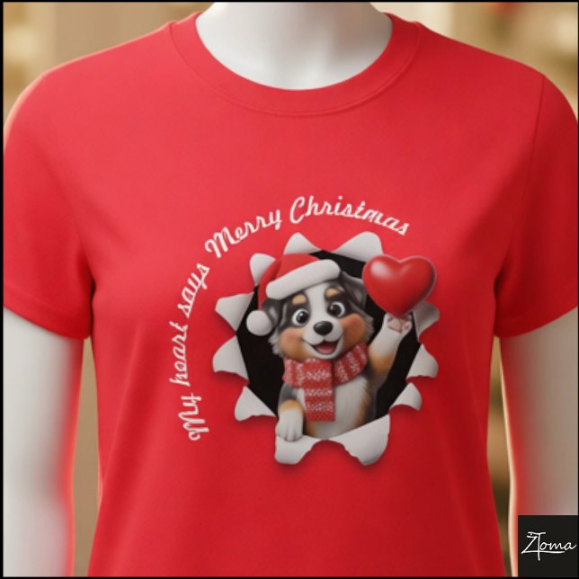 Camiseta Australian Shepherd Puppy Christmas Heart Scarf (Subido por el creador)