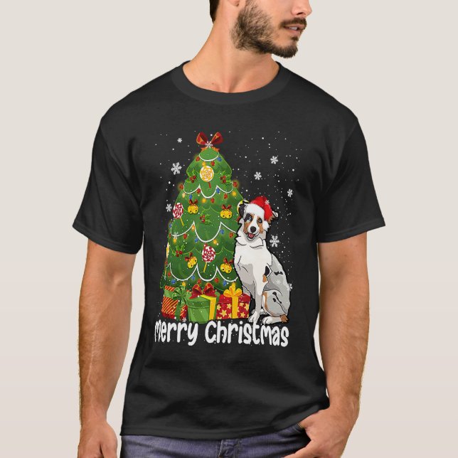 Camiseta Australian Shepherd Santa Christmas Tree Lights Xm (Anverso)