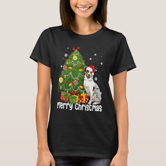 Camiseta Australian Shepherd Santa Christmas Tree Lights Xm (Anverso)
