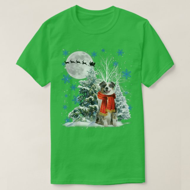 Camiseta Australian Shepherd Under Moonlight Snow Christmas (Diseño del anverso)