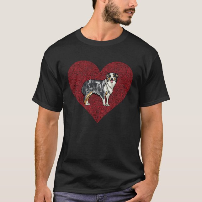Camiseta Australian Shepherd Valentines Day Dog Love Finger (Anverso)