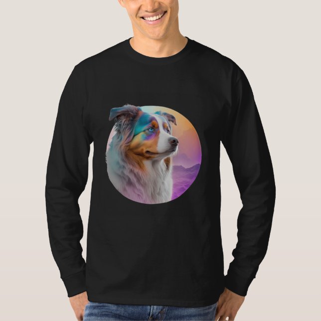 Camiseta Australian Shepherd Vaporwave Retrowave Aesthetic  (Anverso)