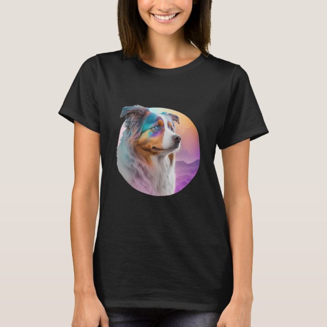 Camiseta Australian Shepherd Vaporwave Retrowave Aesthetic  (Anverso)