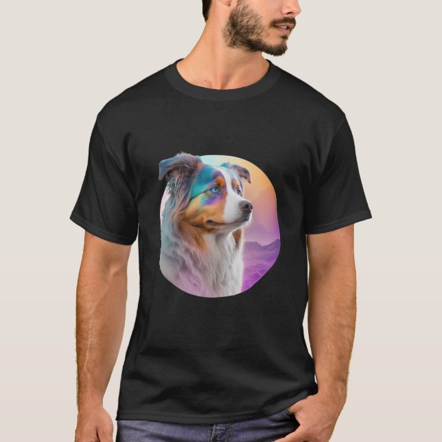 Camiseta Australian Shepherd Vaporwave Retrowave Aesthetic  (Anverso)