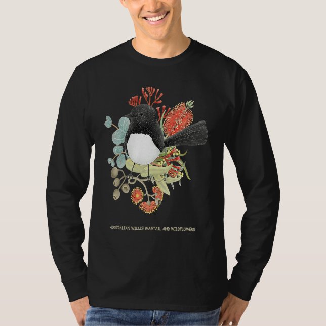 Camiseta Australian Willie Wagtail and Wildflowers (Anverso)