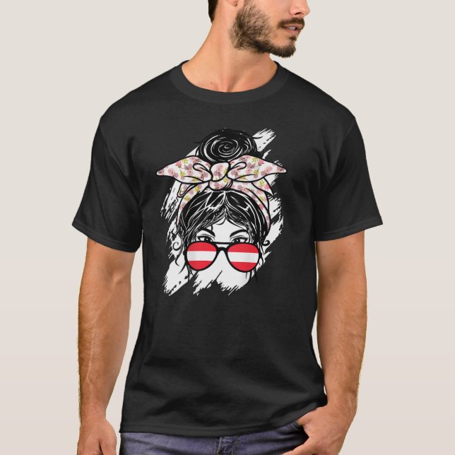 Camiseta Austria Messy Bun con Bandera Austríaca Sungl (Anverso)