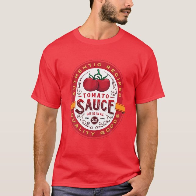 Camiseta Auténtica etiqueta de botellas de salsa de tomate  (Anverso)