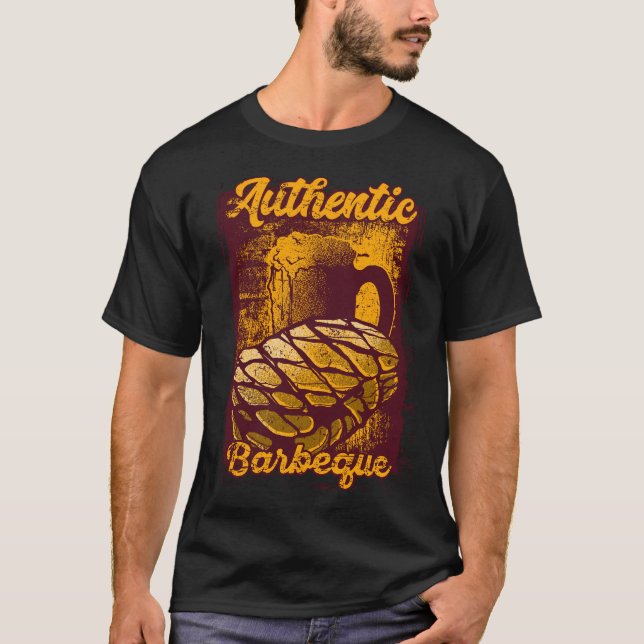 Camiseta Auténtico Ilustracion BBQ Grill Grunge (Anverso)